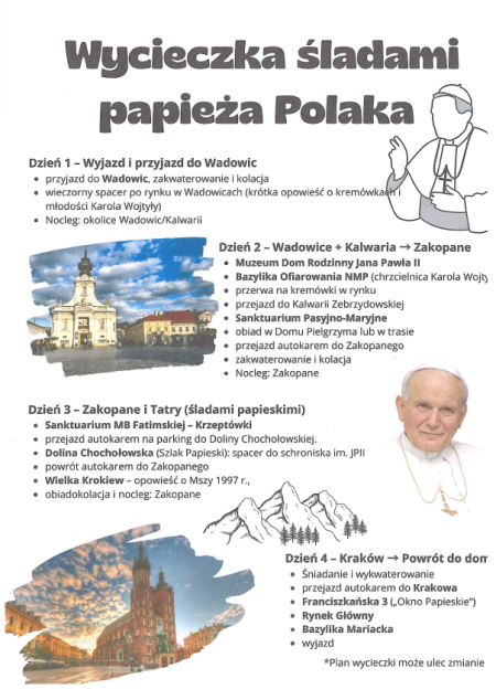 Wycieczka - Śladami Jana Pawła II 